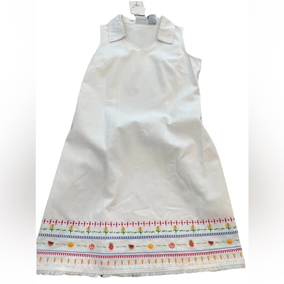 🆕Studio ease Y2K NWT ladies SZ 10 all cotton white sheath dress embroidered hem - Picture 15 of 16